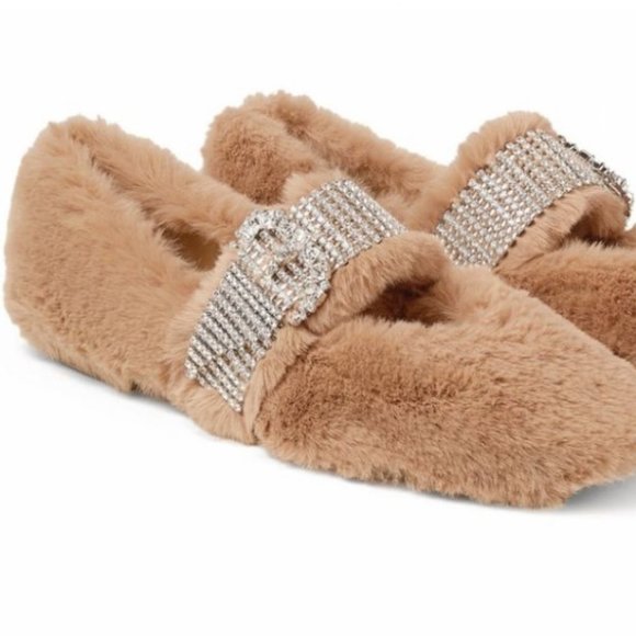 Jimmy Choo Krista Mary Jane Faux Fur Flat - Picture 1 of 7